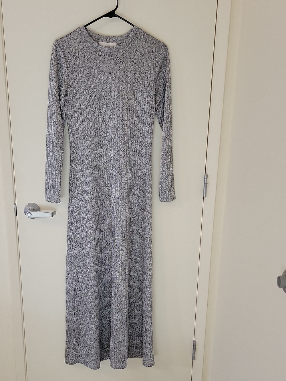 Mango Heather Gray Long-Sleeve Ribbed Maxi Dress